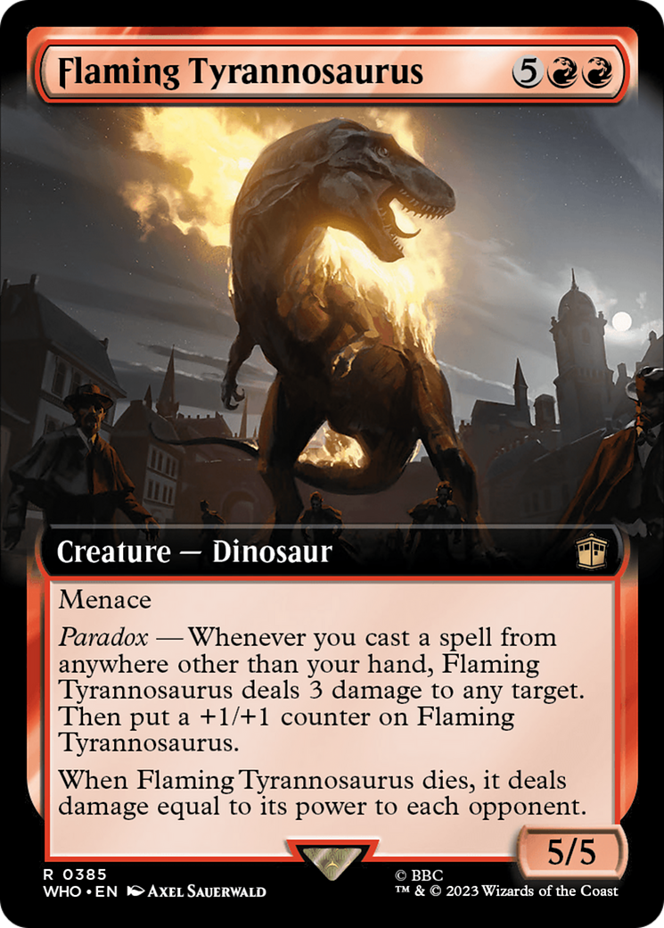 mtg deck search cards Flaming Tyrannosaurus (Extended Art) [Doctor Who]